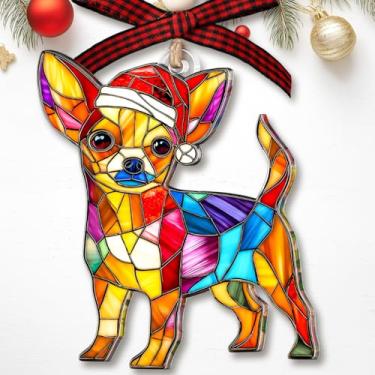 Imagem de Enfeite de Chihuahua - Enfeite de Natal Chihuahua - Presentes de Chihuahua para mulheres, homens, amantes de cães - Decoração engraçada de árvore de Natal para cães - Ornamento acrílico de vitral