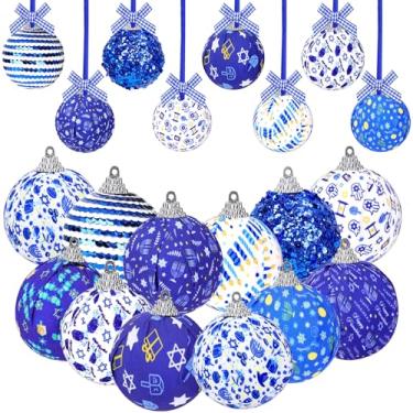 Imagem de Enfeites de árvore pendurados de Hanukkah, estrela de Davi, decoração de bola de Hanukkah, hexagrama branco e azul, enfeites de pendurar para decoração para festas de Natal judaicas, presentes para
