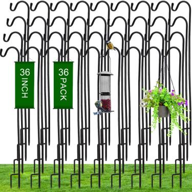 Imagem de Blulu 36 ganchos para pastores ao ar livre 91 cm de altura 1/7.6 cm de espessura, resistente à ferrugem, gancho de jardim de metal ajustável para pendurar plantas alimentadores de pássaros, cabides de