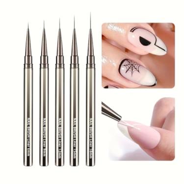 Imagem de Conjunto de pincéis metálicos de 5 peças para arte em unhas - 6/9/12/15/18 mm com alças de metal para desenhar linhas e detalhes de flores