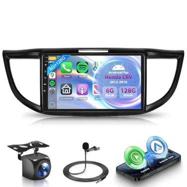 Imagem de Orderich Rádio veicular Android de 8 núcleos 6G + 128G para Honda CRV 2012-2016 com CarPlay sem fio Android Auto, tela sensível ao toque de 22.9 cm, conexão espelhada, GPS WiFi, Bluetooth, FM, RDS