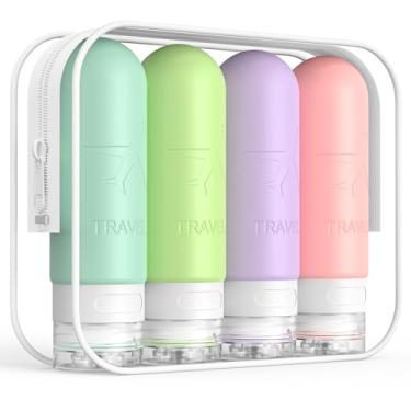 Imagem de ME.FAN Garrafas de viagem para artigos de higiene pessoal, recipientes de 85 g aprovados pela TSA, garrafa dividida portátil espremível de silicone, acessórios de viagem para condicionador, xampu