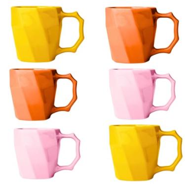 Imagem de Jogo de Xicara, Jogo de Canecas Cerâmicas Kit 6 peças Louça Café Da Manha Conjunto(AMARELO/LARANJA/ROSA)