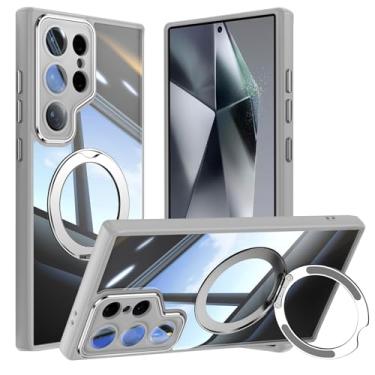 Imagem de Capa de telefone Vanki para Samsung Galaxy S24 Ultra compatível com magnético com suporte S24U Capa magnética com suporte de anel de 360 graus para Samsung S24 capa ultra transparente antiqueda (cinza