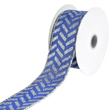 Imagem de Homeford Fita metálica de Natal Chevron Dashes, 3,8 cm, 10 jardas, azul royal