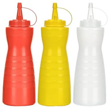 Imagem de Katfort Dispensador de ketchup de frascos de espremedor de condimentos, pacote com 3 garrafas de 382 g para molho, garrafas de plástico com tampa para líquidos, molho de churrasco, arte de panqueca