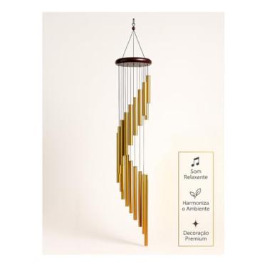 Imagem de Sino dos Ventos Dourado 90cm com 18 Tubos – Alumínio Premium, Som Suave, Feng Shui, Energia Positiva, Decoração Varanda e Jardim