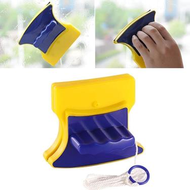Imagem de Limpa Vidro Magnético Amarelo Limpeza Pelos Dois Lados Escova Rodo Para Janelas Aquários Box