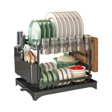 Imagem de Escorredor De Louça De 2 Níveis Com Bandeja De Drenagem, Suporte Para 