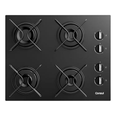 Imagem de Cooktop 4 Bocas Gas Bivolt Vidro Preto 56,5x46cm - Consul