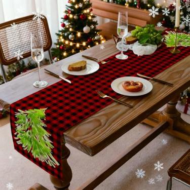 Imagem de Caminho de mesa de Natal, decoração de mesa de jantar de cozinha de árvore de Natal de inverno para decoração de festa de Natal em casa 33 x 70 polegadas