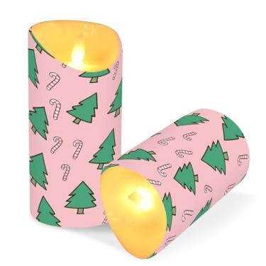 Imagem de Blueangle Pacote com 2 velas de árvore de Natal sem chama com controle remoto e temporizador, velas LED cintilantes (7,6 cm x 9,9 cm) para decoração de casa, casamento, acampamento (677)