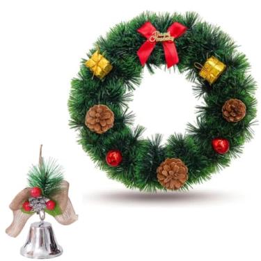 Imagem de Kit Natalino Guirlanda Natalina Decorativa com Pinhas, Laço Vermelho, Bolas e Sinos, 23 cm, Decoração para Natal