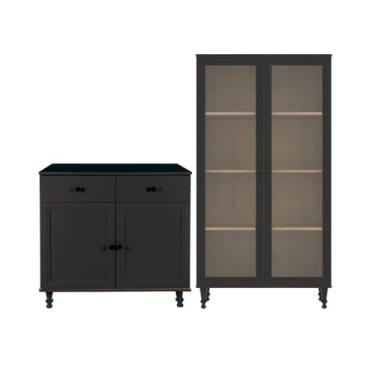 Imagem de Despensa de vidro de 2 portas + 2 portas e 2 gavetas – Estrutura durável, design funcional e elegante, prateleiras suportam até 20 kg – Armazenamento espaçoso para cozinha ou sala de jantar – Preto