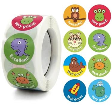 Imagem de 500Pcs Stickers for Kids Cartoon Animal 1inch 8 Design Encourage Stickers Roll for Student Planner and School Classroom Teacher Reward Supplies Gift Envelopes Invitations Cards Decorations