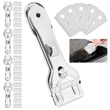 Imagem de Raspador de fogão de cerâmica, raspadores de limpeza de fogão de aço inoxidável, incluindo 25 lâminas de substituição, pá de limpeza multiuso sem arranhões para limpeza de forno, vidro de fogão