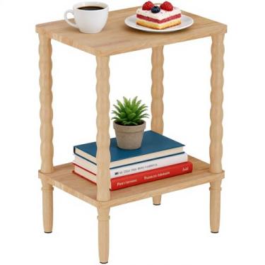 Imagem de pikpuk Mesa lateral de madeira maciça, mesa de canto retrô pequena, mesa lateral de sofá estreita com prateleira de armazenamento, mesa de cabeceira skinny para espaços pequenos, quarto, sala de estar