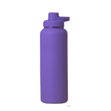Imagem de Garrafa Squeeze 1 Litro de Aço Inox Térmica com Alça Tampa Rosquear Roxo Escuro