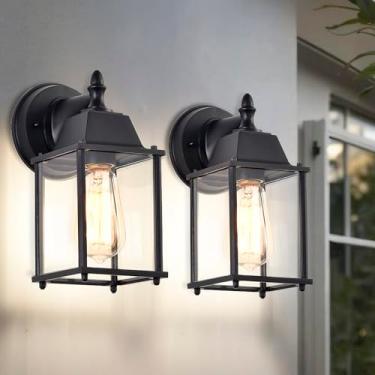 Imagem de Conjunto de 2 luminárias externas pretas para casa Luzes de varanda Lanterna de parede externa Arandela