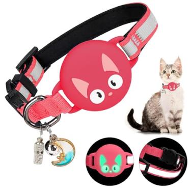 Imagem de Woyinger Coleiras reflexivas para gatos com sinos, rastreador GPS oculto para coleira de gatinho com fivela de segurança AirTag, com etiqueta de nome, à prova d'água para suporte luminoso AirTag