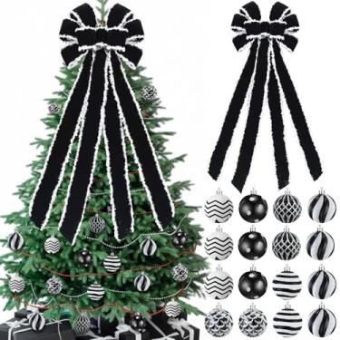 Imagem de VioraWhite Conjunto de decoração de árvore de Natal, 17 peças, grande enfeite de árvore de Natal, enfeite de bola de Natal, enfeite de fita, enfeite de bola pendurada para decoração de guirlanda de