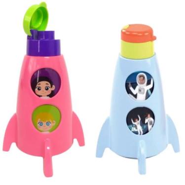 Imagem de Garrafinha de Foguete Infantil com Janelinhas Tampa 320ml Kit com 2 - 