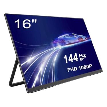 Imagem de AHXJKA Monitor portátil de jogos de 16 polegadas 144 Hz com suporte HDR para cuidados com os olhos, monitor portátil 100% sRGB FHD IPS HDR para laptop com alto-falantes integrados