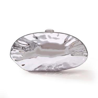 Imagem de Bolsa feminina com corrente removível, bolsa noturna em forma de concha acrílica para casamento, festa, baile, coquetel, encontro noturno, Prata, Extra Large