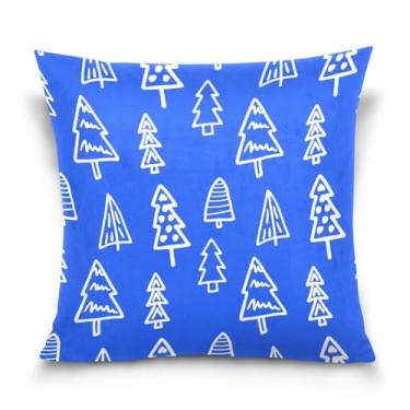 Imagem de Wassud Capa de almofada decorativa de árvore de Natal azul 40,6 x 40,6 cm para sofá, casa, casa de fazenda, decoração de quarto