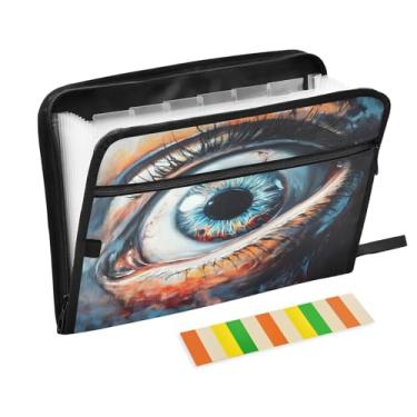 Imagem de CEBUGI Pasta expansível de 13 bolsos, impermeável, sanfonada, organizador de arquivos com etiquetas tamanho A4, organizador de documentos de papel para escola, material de escritório, olho turco