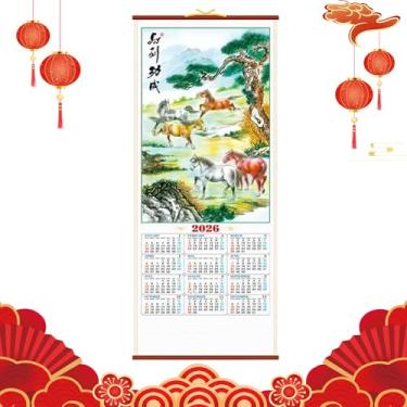 Imagem de Calendário De Parede,Organizador de Tarefas em | Calendário de Folhas do Ano do Cavalo Estilo Chinês Tradicional,Para Escola Sala De Aula Família Quarto Estudantil Casa Restaurante Planeamento