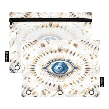 Imagem de Wassud Bolsa de lápis com olhos turcos para fichário de 3 anéis, bolsa transparente com zíper suave, estojo de lápis padrão, pacote com 2