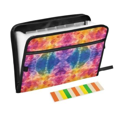 Imagem de CEBUGI Pasta expansível de 13 bolsos, impermeável, sanfonada, organizador de arquivos com etiquetas tamanho A4, organizador de documentos de papel para escola, escritório, colorido, tie-dye