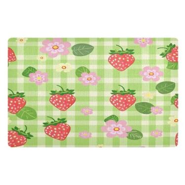 Imagem de STAYTOP Capachos bonitos de morangos e flores para ambientes externos 81 x 50 cm, tapete de boas-vindas para ambientes internos, tapetes de banho fofos, capacho frontal antiderrapante para entrada