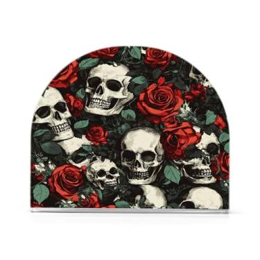 Imagem de STAYTOP Porta-guardanapos, caveiras e rosas Porta-guardanapos para mesas cozinha restaurante decoração de casa, suporte decorativo moderno para guardanapos de coquetel de papel de jantar