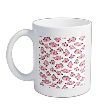 Imagem de Caneca Xícara de Café Porcelana 300ml Com Desenho de Peixes Rosa