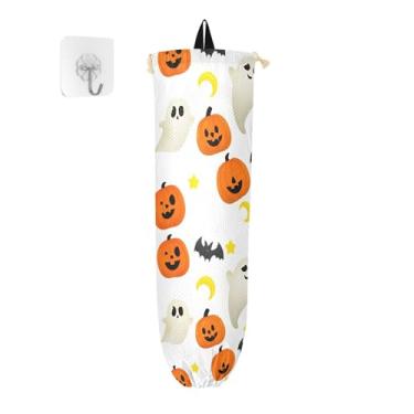 Imagem de xigua Suporte de parede para saco de plástico de abóboras de Halloween com cordão, pacote com 2, organizador de sacolas de compras reutilizáveis, decoração para bolsas, meias, roupas íntimas e