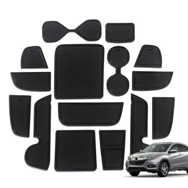 Imagem de KOOGEN Tapetes de suporte de copo para Honda HRV 2021-2022, 15 peças de silicone macio antiderrapante para porta porta-copos para HR-V 2022 2021 acessórios interiores de carro preto