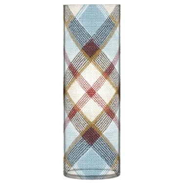 Imagem de CEBUGI Vaso de flores xadrez tartã de Natal 10 cm x 30 cm Vaso cilíndrico para flores, vaso transparente inquebrável para decoração de casa de festa de casamento