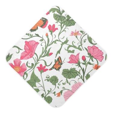 Imagem de Burbuja Toalha de banho floral vintage para bebês - Toalha com capuz de musselina macia e absorvente para recém-nascidos e bebês, 76 x 76 cm