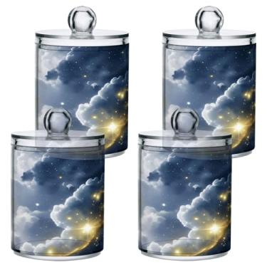 Imagem de STAYTOP 4 frascos de boticário Qtip para banheiro com etiquetas – Recipiente de armazenamento Qtip de plástico transparente acrílico para bola de algodão, cotonete, grão de café - universo de sonhos