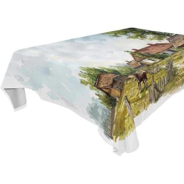 Imagem de YETTASBIN Toalha de mesa quadrada vintage, impermeável, resistente a manchas, lavável de poliéster para piquenique, jantar, férias, cozinha, festa, decoração, 152 x 152 cm