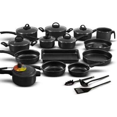 Imagem de Conjunto Panelas 17 Peças Antiaderente + Panela Pressão (Preto)