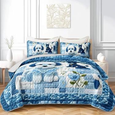 Imagem de AILONEN Conjunto de colcha infantil casal – colcha para cachorro de microfibra macia azul, colcha leve para todas as estações, lavável na máquina