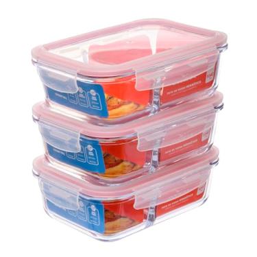 Imagem de Kit com 3 Potes de Vidro Herméticos 1,040L com Divisória Invicta