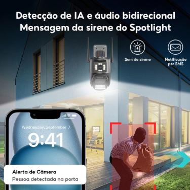 Imagem de Câmera Segurança 360° 4K IP Lente Dupla Wifi Sirene Detecção
