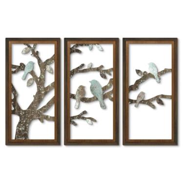 Imagem de Putuo Decor Arte de parede de pássaros, conjunto de 3 pássaros do amor de madeira, arte moderna de parede de beija-flor e decoração de parede de arte de pássaro para sala de estar ou quarto 40 x 20 cm