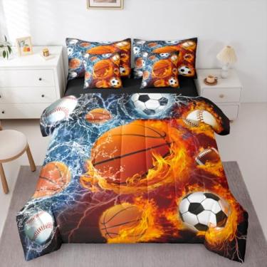 Imagem de Erosebridal Conjunto de edredom esportivo para meninos, cama king size em uma bolsa, 7 peças, conjunto de cama de beisebol, futebol americano, para decoração de quarto de adolescentes, macio e leve
