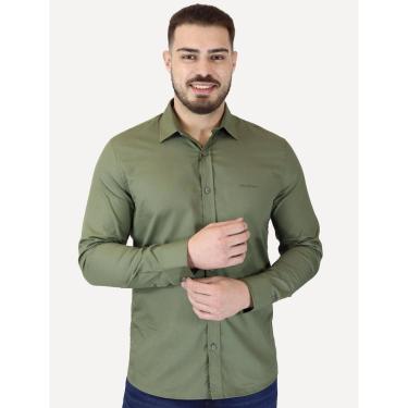 Imagem de Camisa Calvin Klein Jeans Masculina Básica Logo Peito Verde Militar-Masculino
