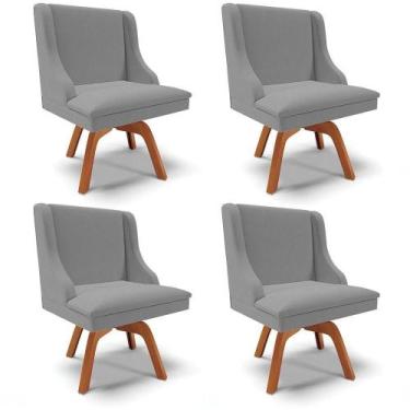 Imagem de Kit 04 Cadeiras Linho Grosso Grafite Giratória De Madeira - DROSSI